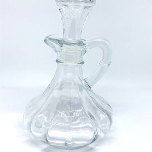 Vintage Clear Glass Cruet w/Handle & Glass Stopper Lobed Paneled Body Star Cut